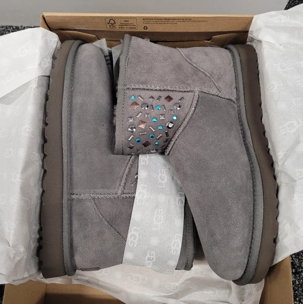 SALE! UGG Classic Mini Stud II Charcoal Boots - Picture 1 of 13
